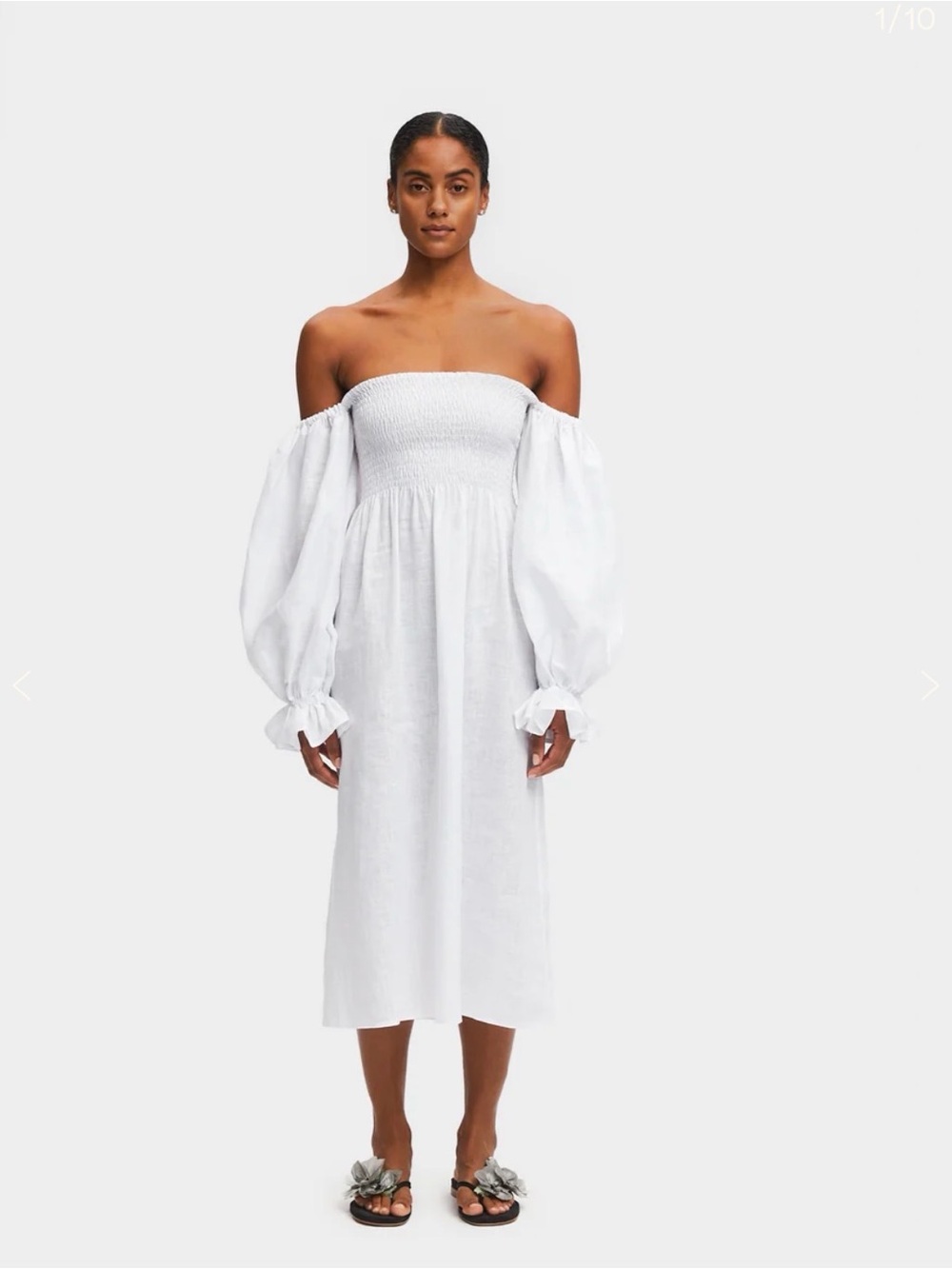Sleeper Atlanta White Linen Off The Shoulder Midi Dress Size XL